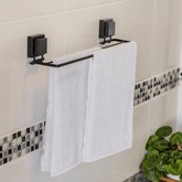 Toalheiro Duplo Preto Fosco com Ventosas de Alta Aderência 45cm - Ela Decora